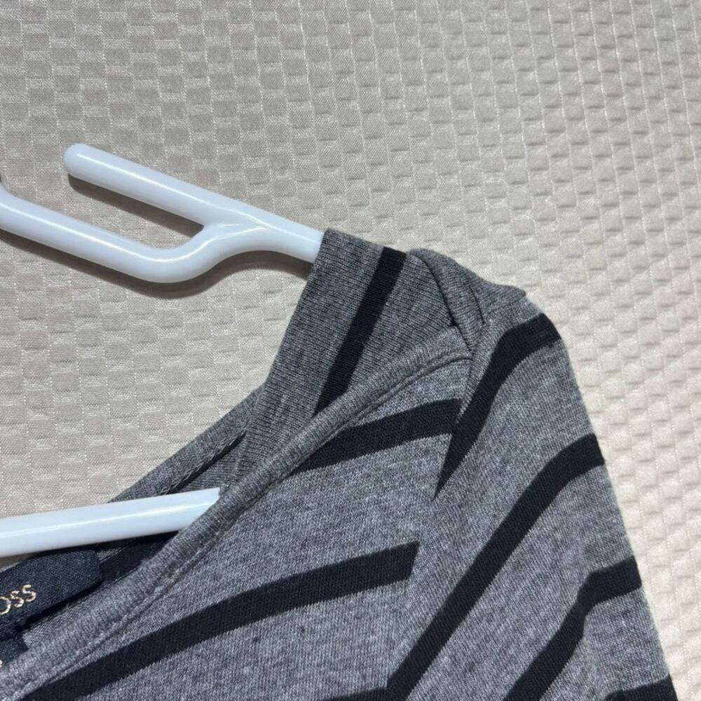 Ella Moss Gray Black Striped 3/4 Sleeve Top Size S Relaxed Fit Soft Knit - Picture 9 of 10